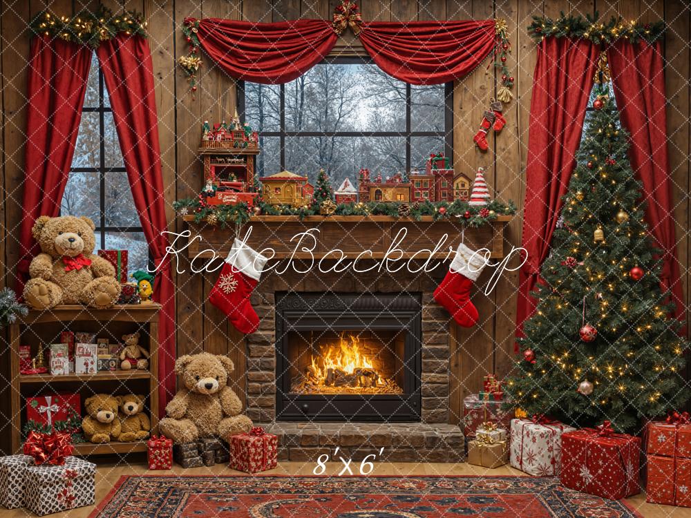 Kate Weihnachten Kamin Weihnachtsbaum Geschenke Fleece Hintergrund Entworfen von Emetselch - Kate Backdrop.de