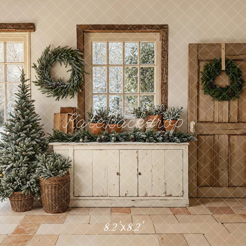 Kate Weihnachten Fenster Kränze Rustikal Hintergrund Entworfen von Emetselch