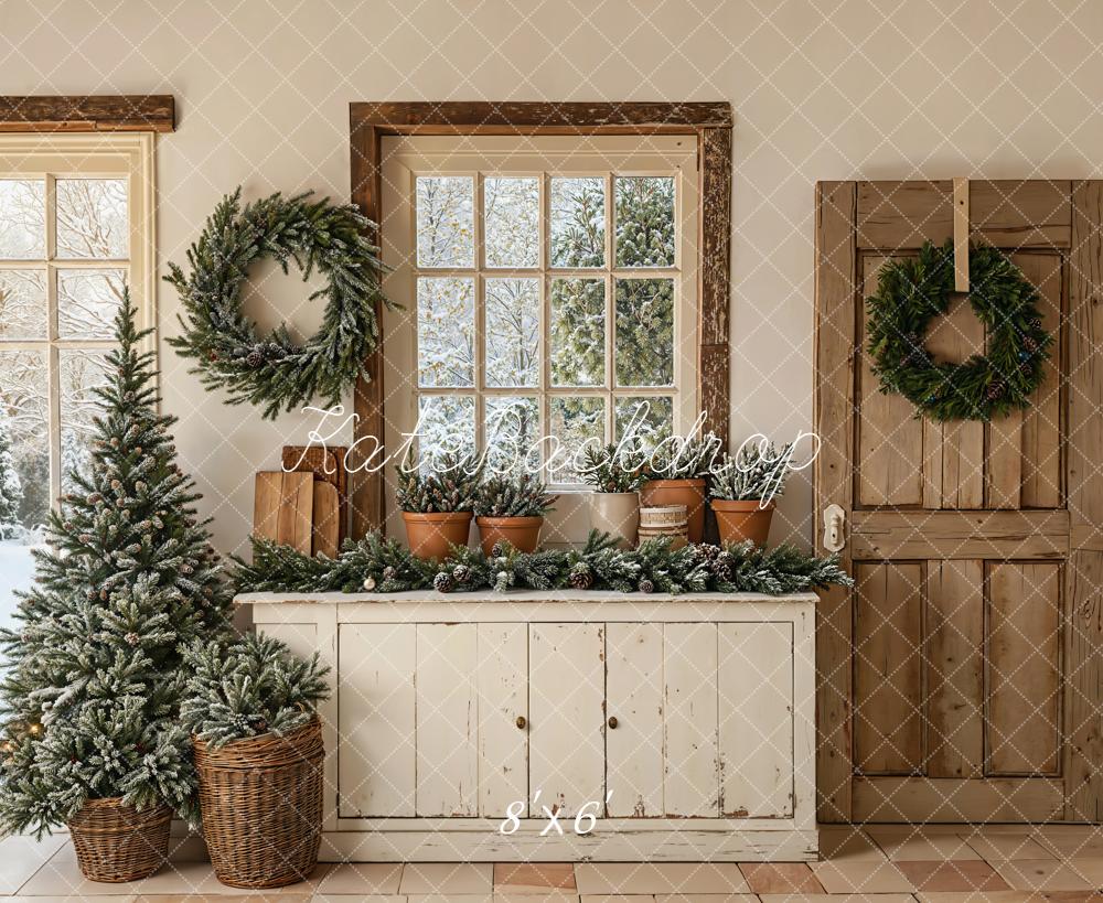 Kate Weihnachten Fenster Kranz Rustikal Fleece Hintergrund Entworfen von Emetselch