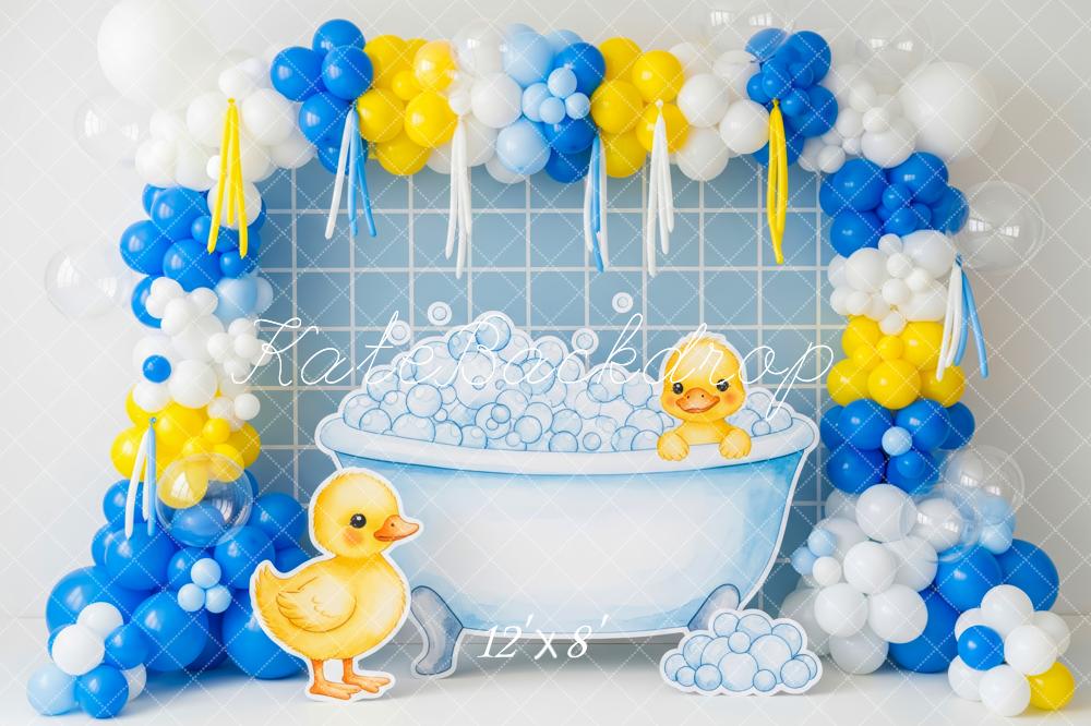 Kate Neugeborenes Badewanne Enten Ballons Blau Hintergrund Entworfen von Patty Roberts - Kate Backdrop.de