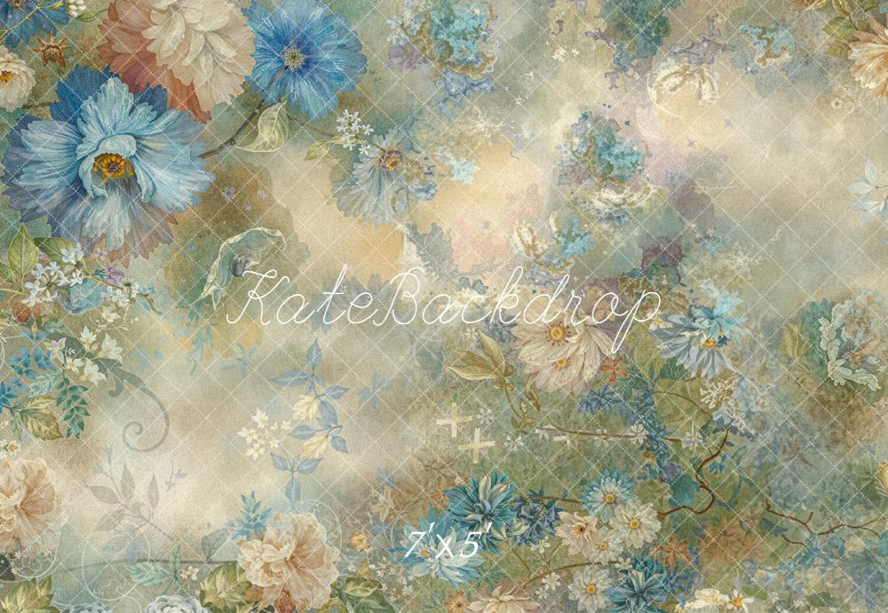 Kate Blumenmuster Blautöne Vintage Hintergrund Entworfen von Emetselch - Kate Backdrop.de