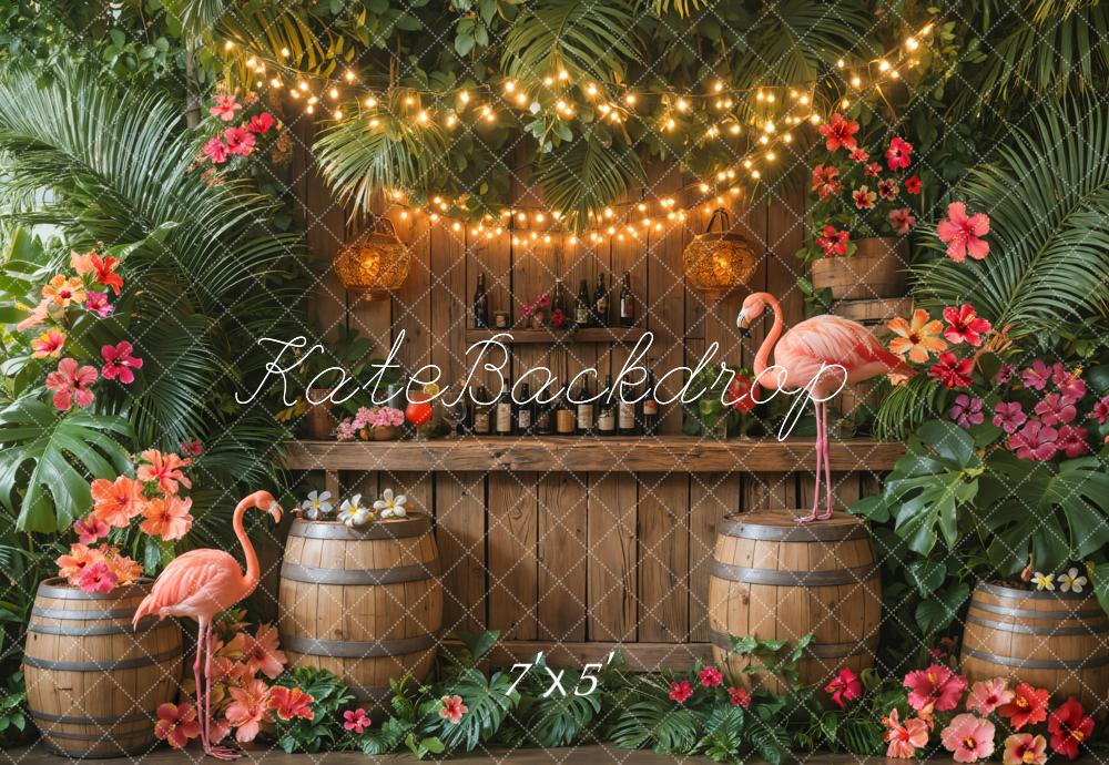 Kate Tropisch Flamingos Blumen Holzfass Hintergrund Entworfen von Emetselch - Kate Backdrop.de