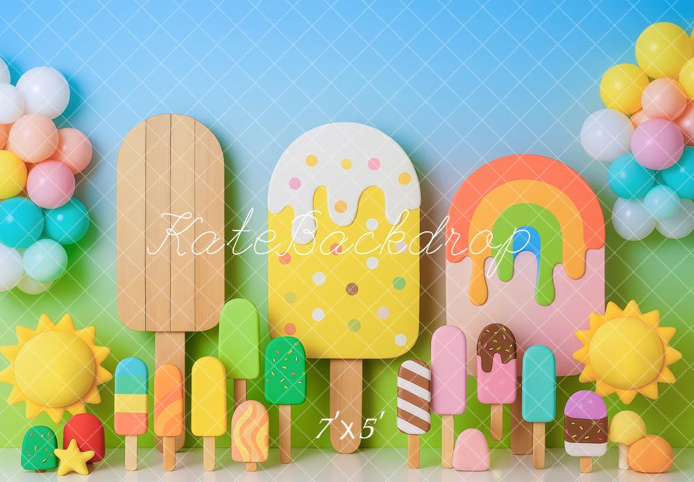 Kate Sommer Eis am Stiel Ballons Pastell Hintergrund Entworfen von Patty Roberts - Kate Backdrop.de