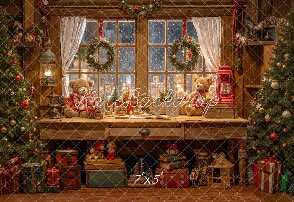 Kate Weihnachten Fenster Teddybären Holz Hintergrund Entworfen von Emetselch - Kate Backdrop.de