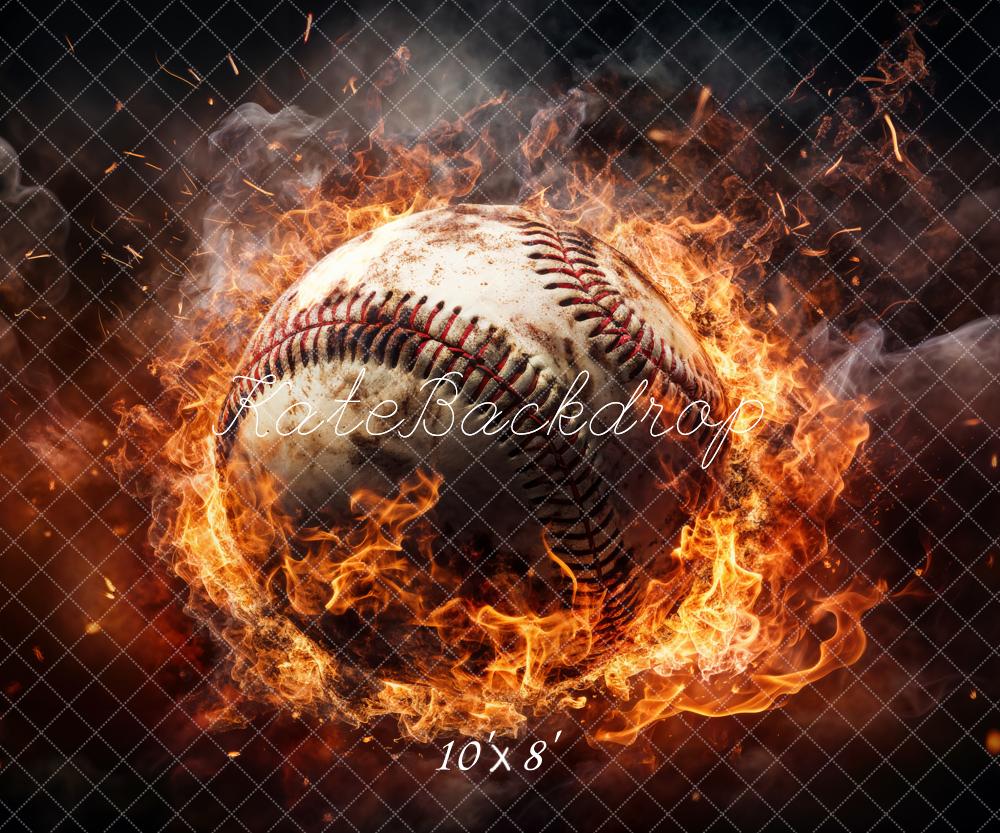 Kate Baseball Feuer Rauch Dramatisch Hintergrund Entworfen von Chain - Kate Backdrop.de
