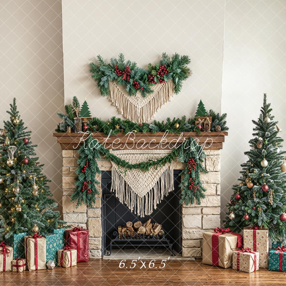 Kate Weihnachten Kamin Tannenbäume Klassisch Hintergrund Entworfen von Emetselch - Kate Backdrop.de