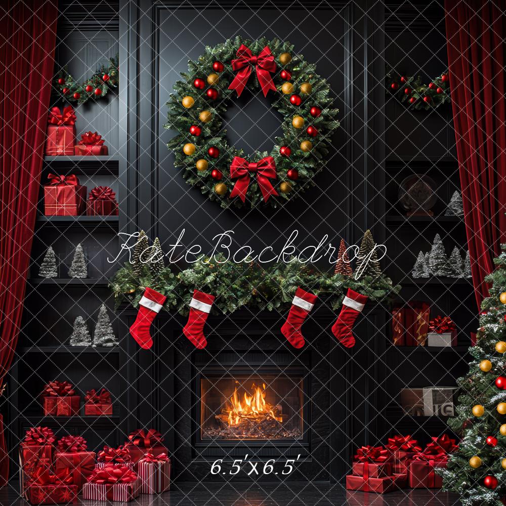 Kate Weihnachten Kamin Kranz Weihnachtsbaum Hintergrund Entworfen von Mini MakeBelieve - Kate Backdrop.de