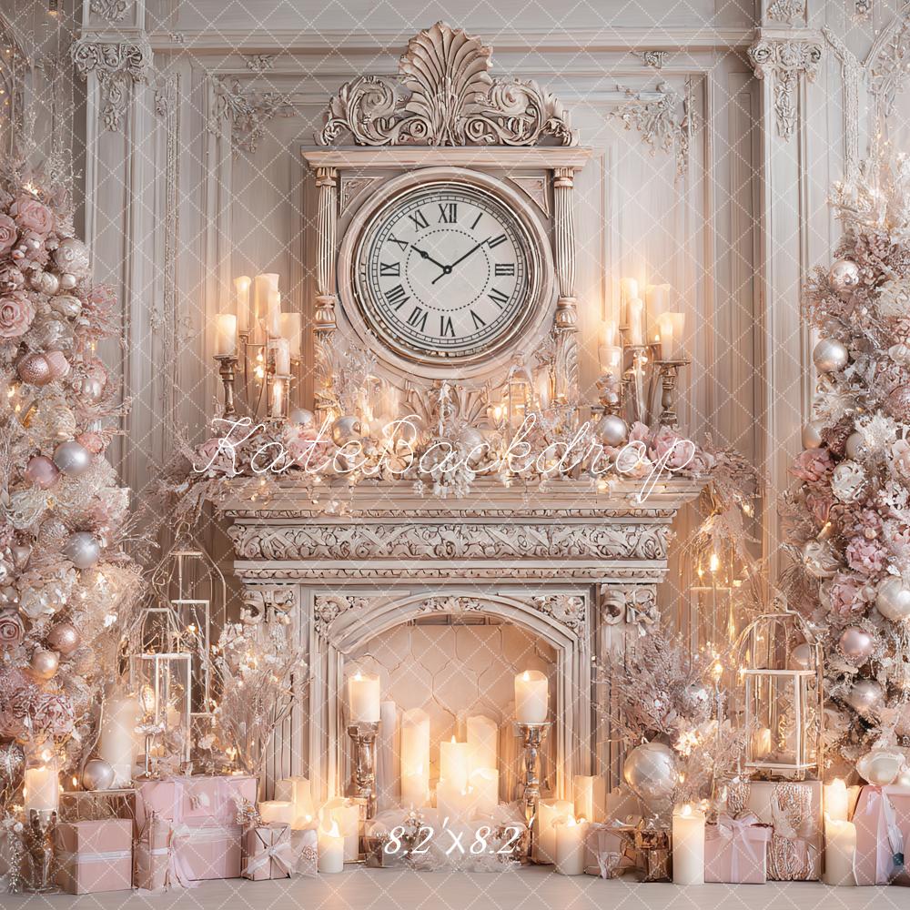 Kate Weihnachten Kamin Uhr Rosa Hintergrund Entworfen von Ashley Paul