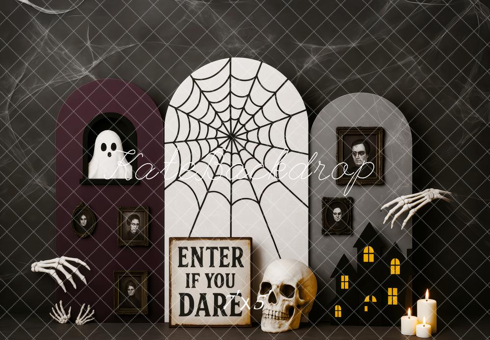 Kate Halloween Spinnennetz Schädel Kerzen Hintergrund Entworfen von Patty Roberts - Kate Backdrop.de