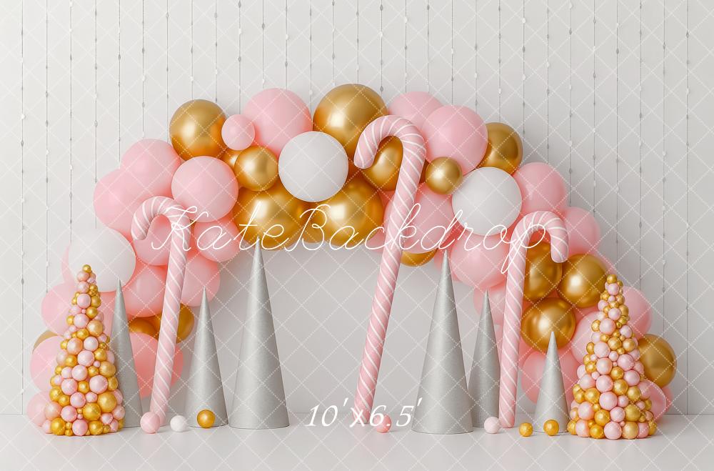 Kate Weihnachten Ballonbogen Zuckerstangen Pastell Hintergrund Entworfen von Patty Roberts - Kate Backdrop.de