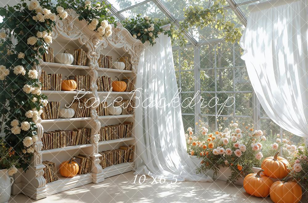 Kate Herbst Bücherregal Kürbisse Vintage Hintergrund Entworfen von Mini MakeBelieve