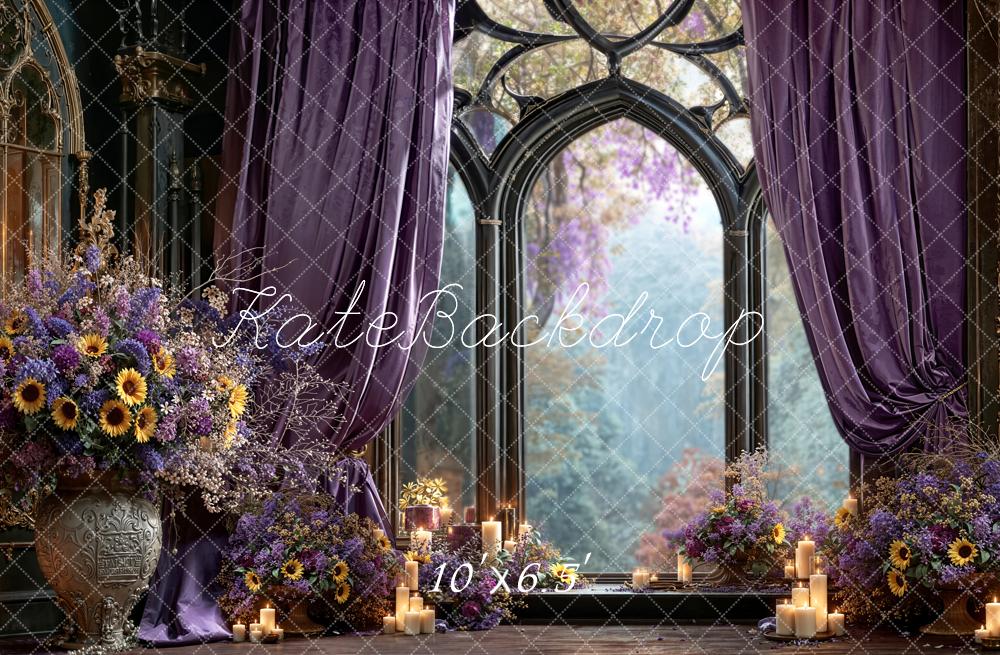Kate Romantisch Fenster Lila Vorhang Blumen Fleece Hintergrund Entworfen von Emetselch - Kate Backdrop.de