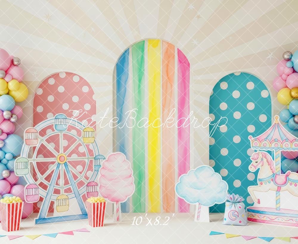 Kate Kindergeburtstag Riesenrad Karussell Pastell Hintergrund Entworfen von Patty Roberts - Kate Backdrop.de