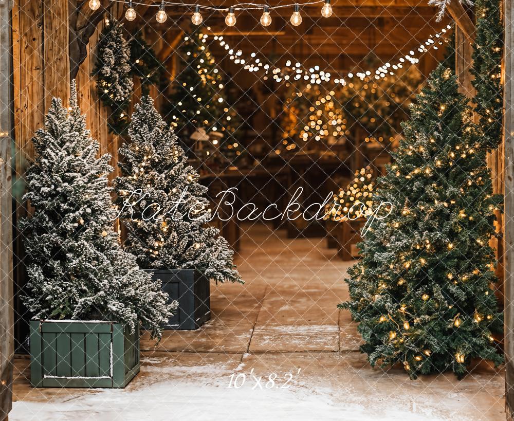 Kate Weihnachten Tannen Schnee Lichterkette Hintergrund Entworfen von Emetselch