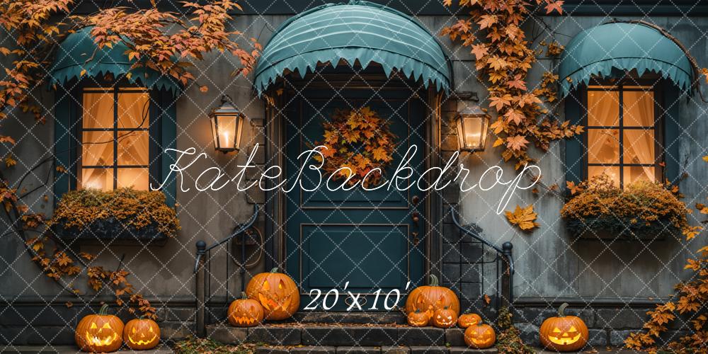 Kate Halloween Kürbisse Tür Hausfassade Hintergrund Entworfen von Emetselch - Kate Backdrop.de