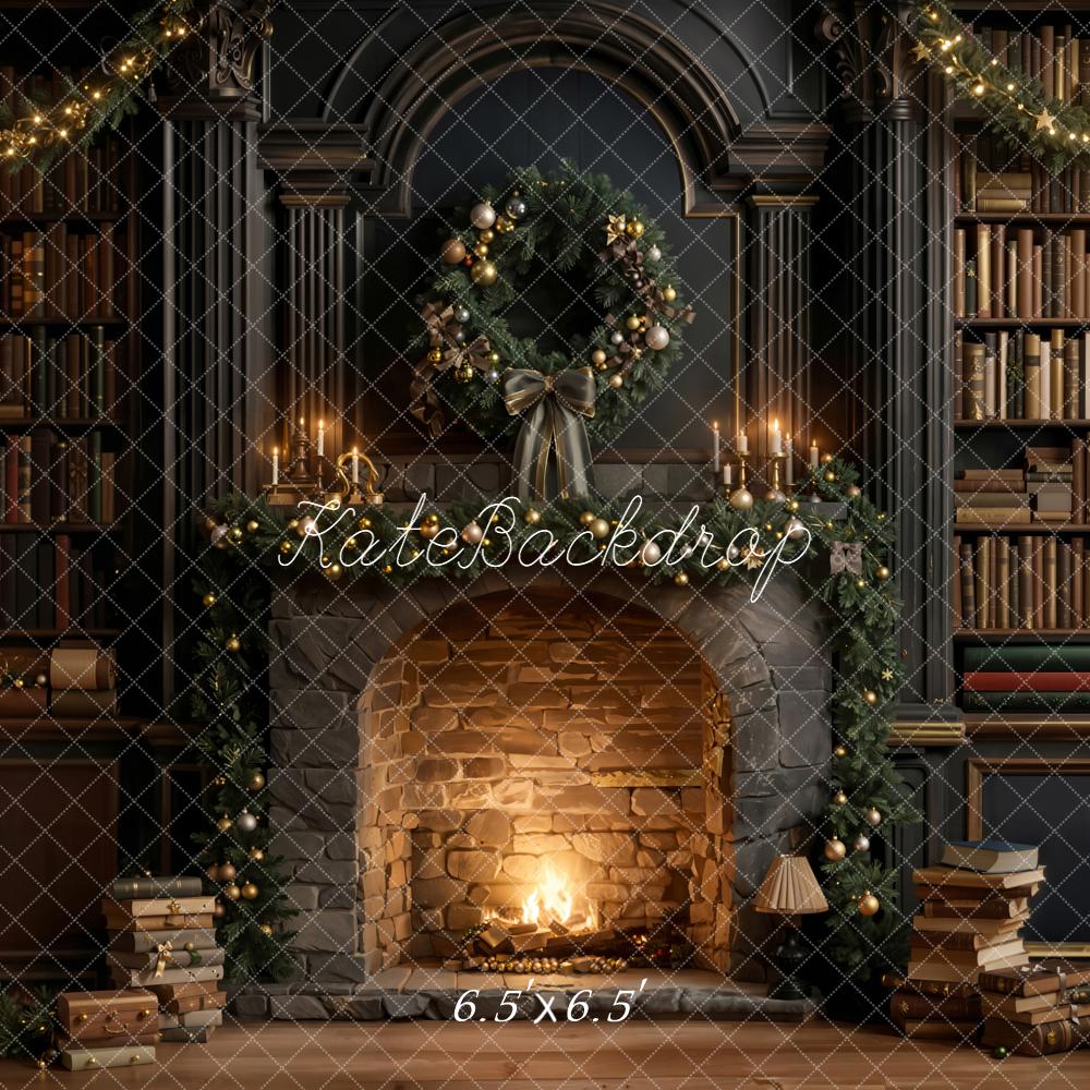 Kate Weihnachten Kamin Bücherregal Gemütlich Hintergrund Entworfen von Emetselch - Kate Backdrop.de