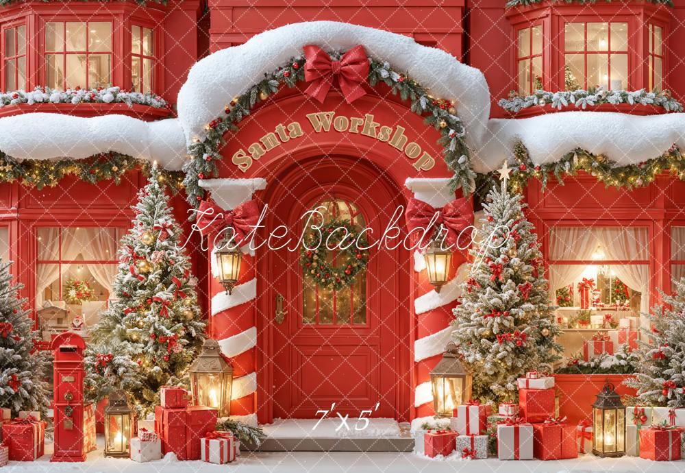 Kate Weihnachten Werkstatt Schnee Rot Hintergrund Entworfen von Emetselch - Kate Backdrop.de