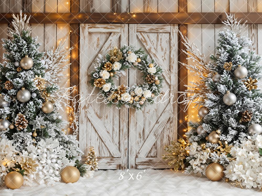 Kate Weihnachten Schneetannen Kranz Rustic Fleece Hintergrund Entworfen von Emetselch - Kate Backdrop.de