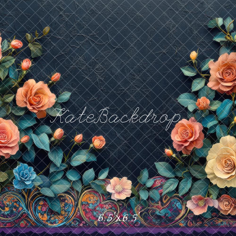 Kate Blumen Rosen Ornament Dunkel Hintergrund Entworfen von Mini MakeBelieve - Kate Backdrop.de