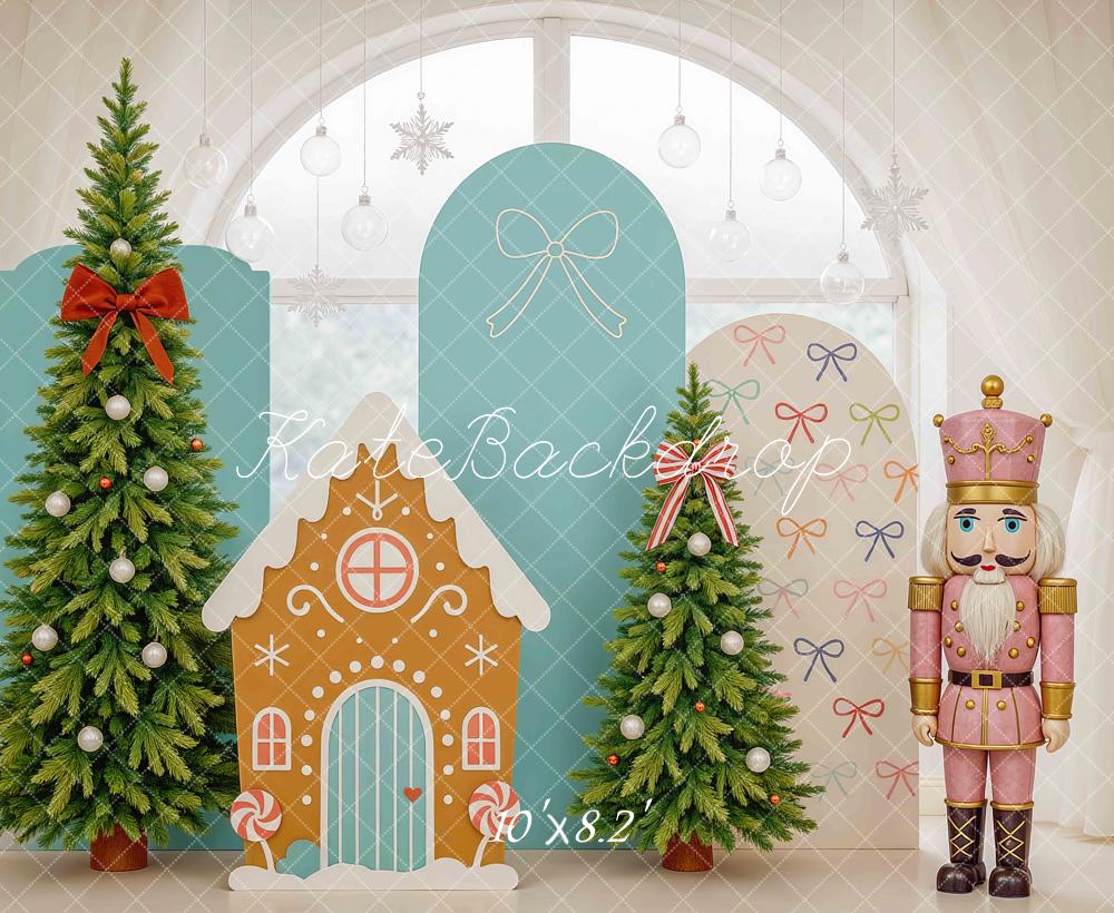 Kate Weihnachten Nussknacker Lebkuchenhaus Pastell Hintergrund Entworfen von Mini MakeBelieve - Kate Backdrop.de