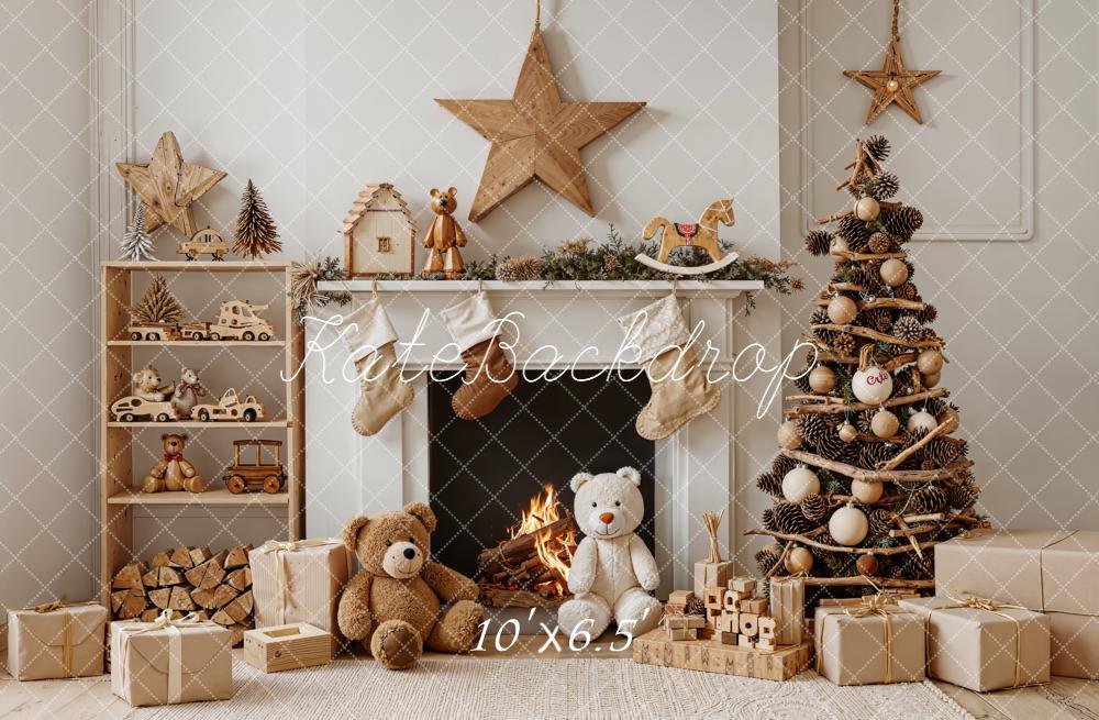 Kate Weihnachten Kamin Weihnachtsbaum Natur Braun Hintergrund Entworfen von Emetselch