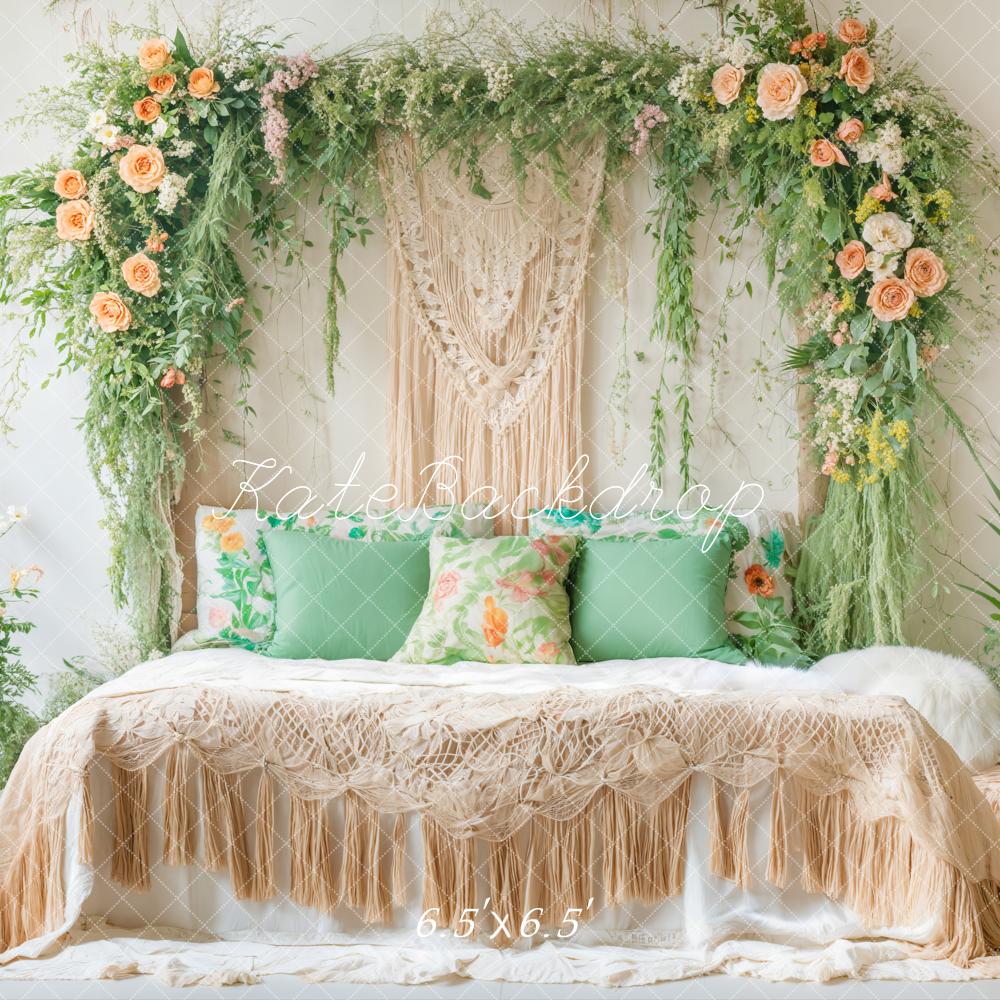 Kate Boho Blumen Bogen Beige Hintergrund Entworfen von Emetselch