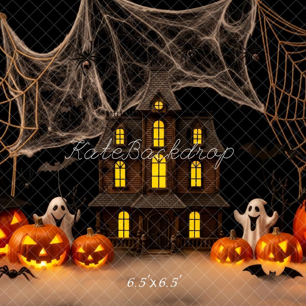 Kate Halloween Spukhaus Kürbisse Spinnennetze Hintergrund Entworfen von Patty Roberts
