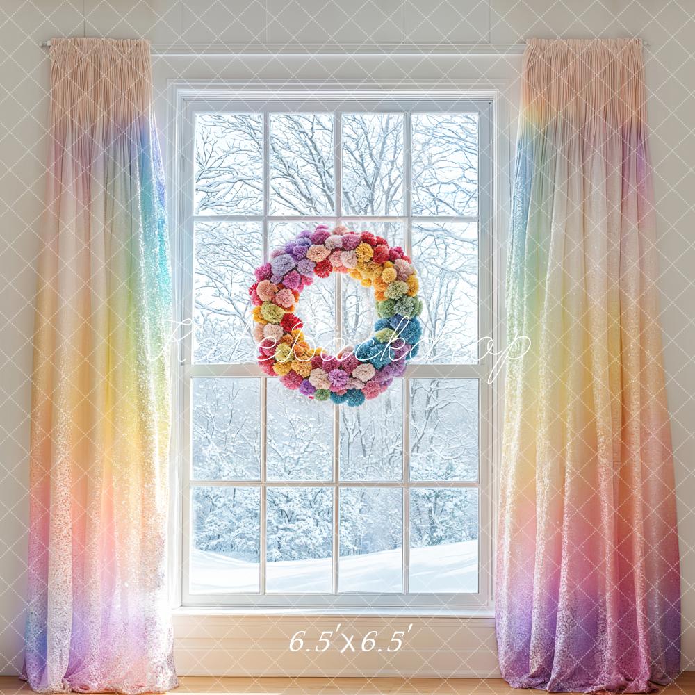 Kate Winter Fenster Blumenkranz Pastellfarben Hintergrund Entworfen von Emetselch