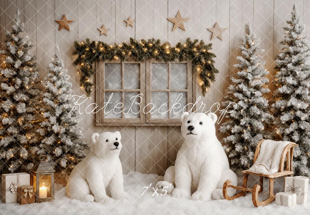 Kate Weihnachten Polarbären Fenster Schnee Hintergrund Entworfen von Patty Roberts - Kate Backdrop.de