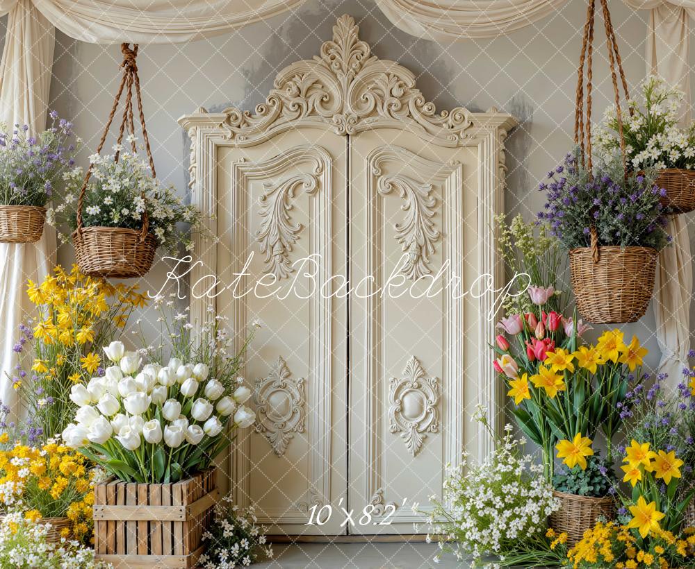 Kate Frühling Blumen Tür Creme Hintergrund Entworfen von Mini MakeBelieve - Kate Backdrop.de