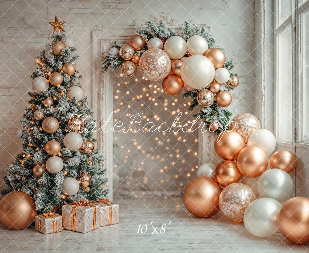 Kate Weihnachten Baum Ballons Gold Fleece Hintergrund Entworfen von Emetselch - Kate Backdrop.de