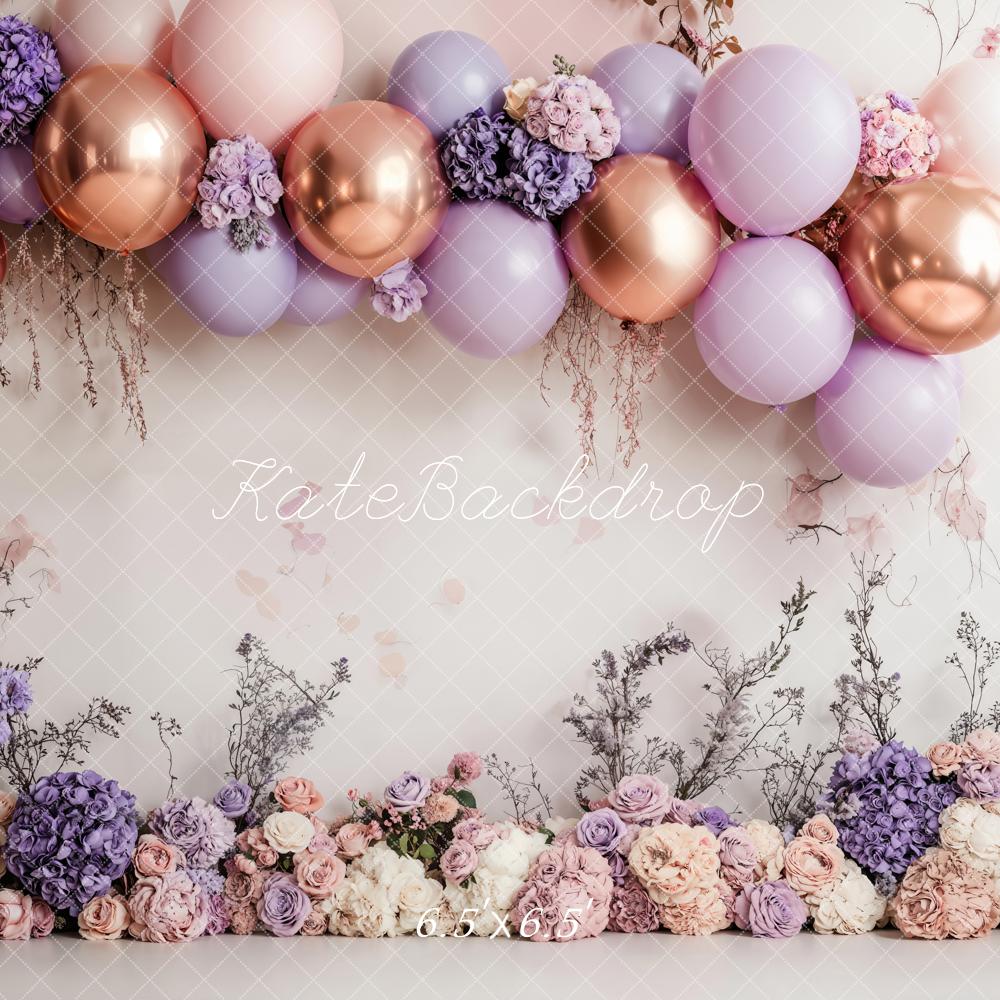 Kate Geburtstag Ballonbogen Blumen Pastell Hintergrund Entworfen von Emetselch