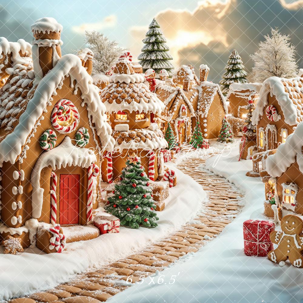Flash Sale-Kate Weihnachten Lebkuchenhaus Schneelandschaft Hintergrund Entworfen von Emetselch