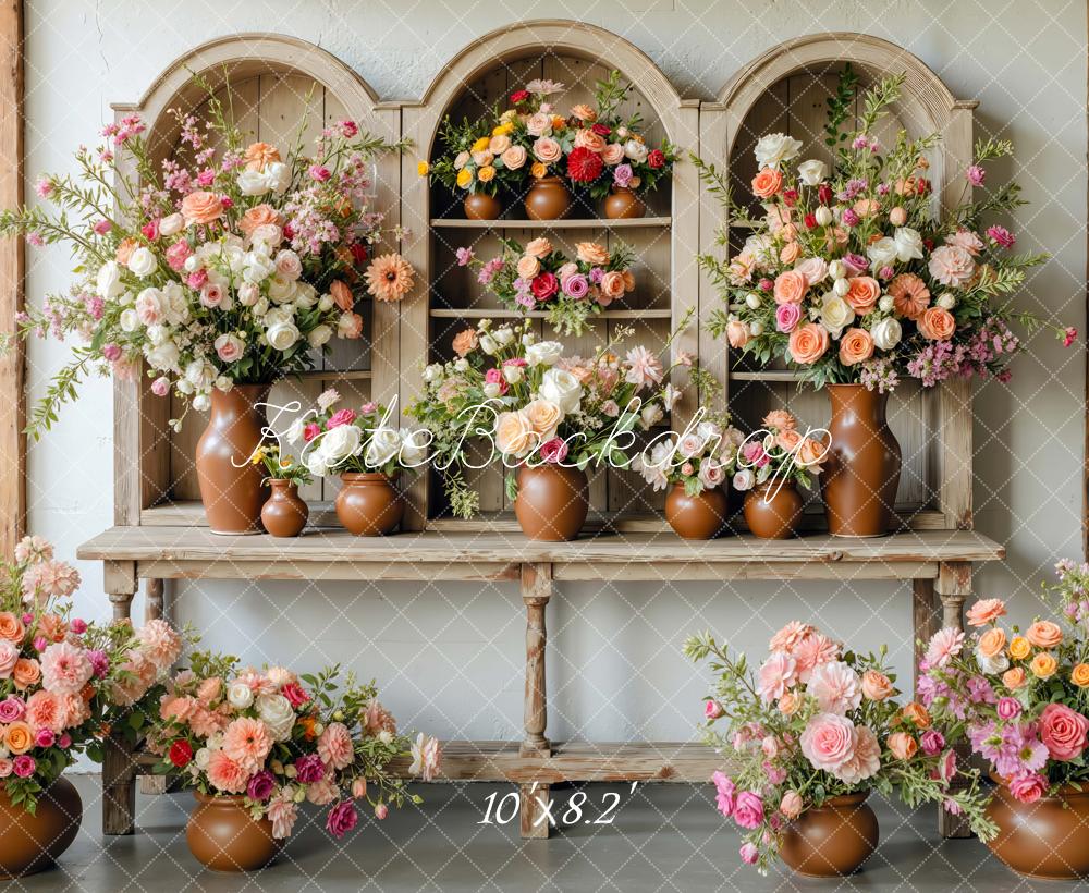 Kate Blumen Regal Vasen Vintage Hintergrund Entworfen von Mini MakeBelieve