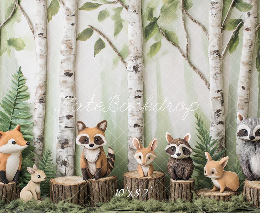 Kate Wald Tiere Birken Holzstämme Hintergrund Entworfen von Patty Roberts - Kate Backdrop.de