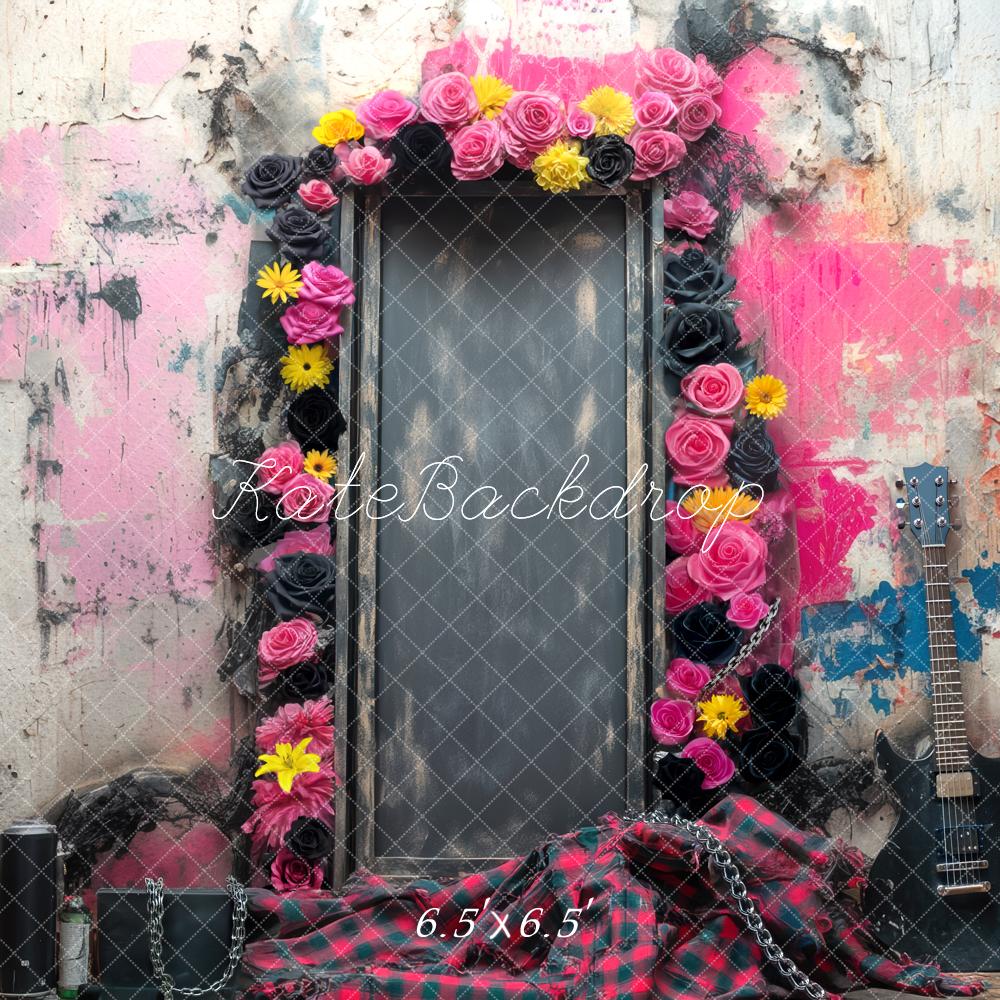 Kate Rock Musik Gitarre Blumen Vintage Hintergrund Entworfen von Mini MakeBelieve - Kate Backdrop.de