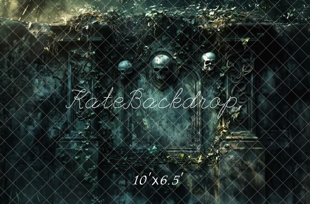 Kate Halloween Schädel Steinwand Dunkel Hintergrund Entworfen von Patty Roberts - Kate Backdrop.de
