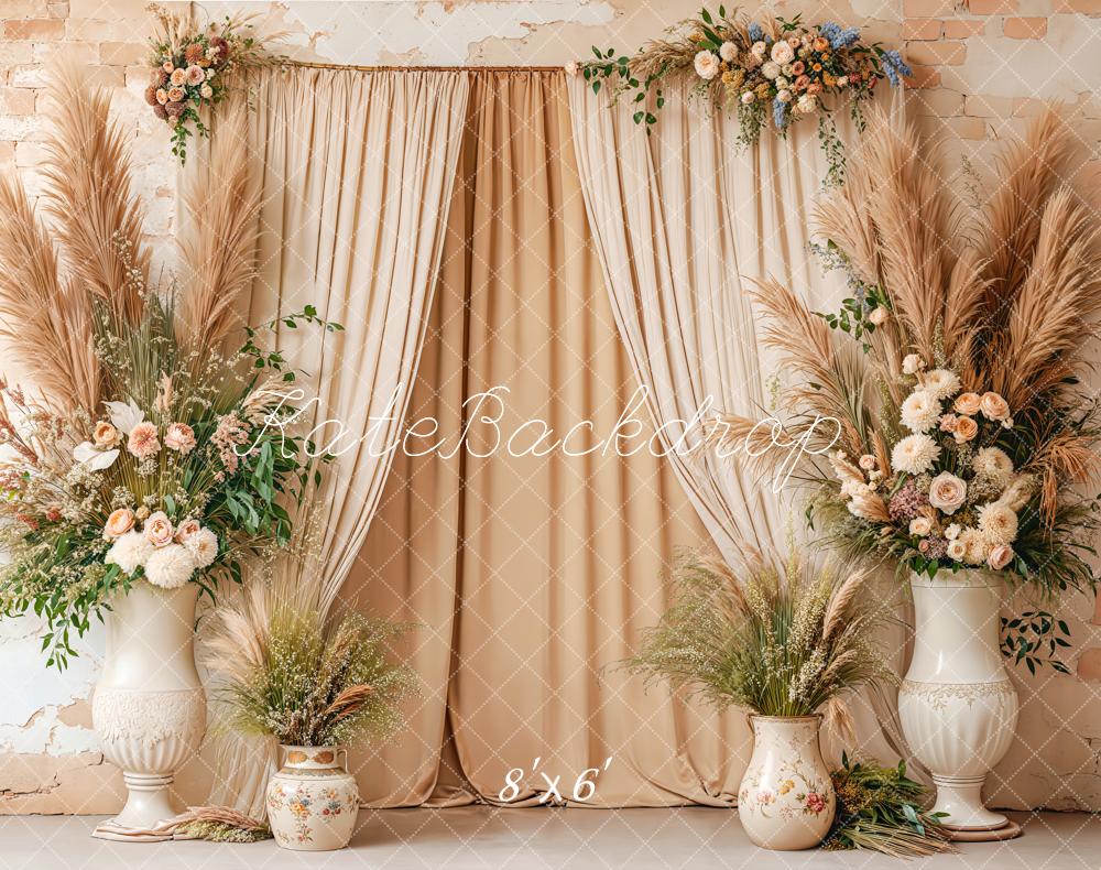 Kate Boho Hochzeit Pampasgras Blumen Vintage Fleece Hintergrund Entworfen von Emetselch