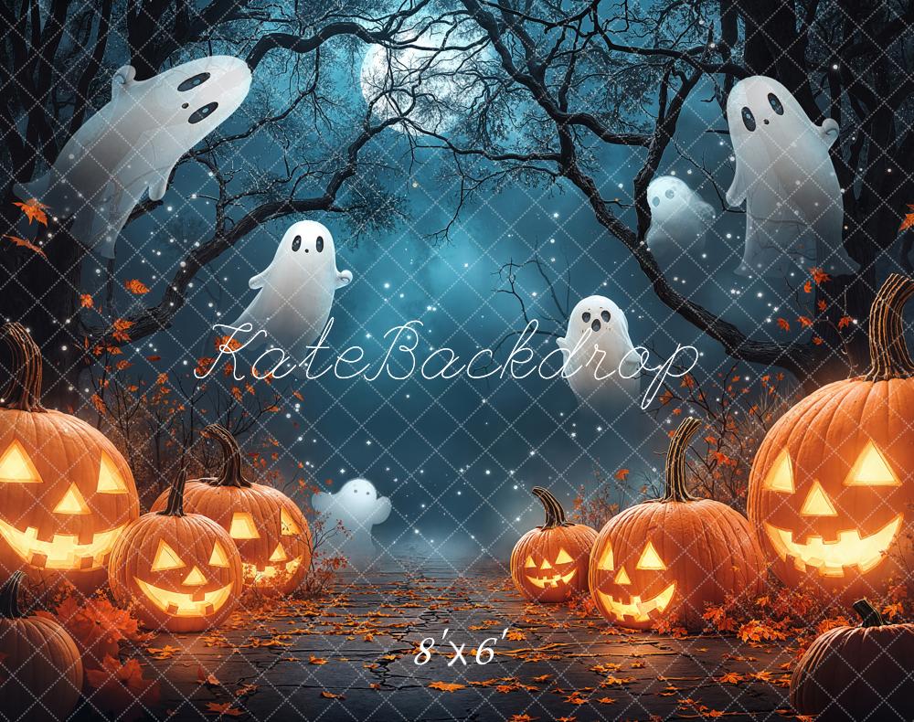 Kate Halloween Kürbisse Geister Mondnacht Fleece Hintergrund Entworfen von Chain - Kate Backdrop.de