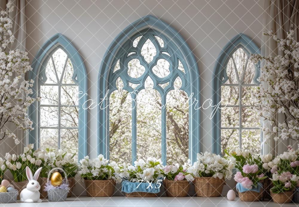 Kate Ostern Fenster Blumen Pastell Hintergrund Entworfen von Mini MakeBelieve - Kate Backdrop.de