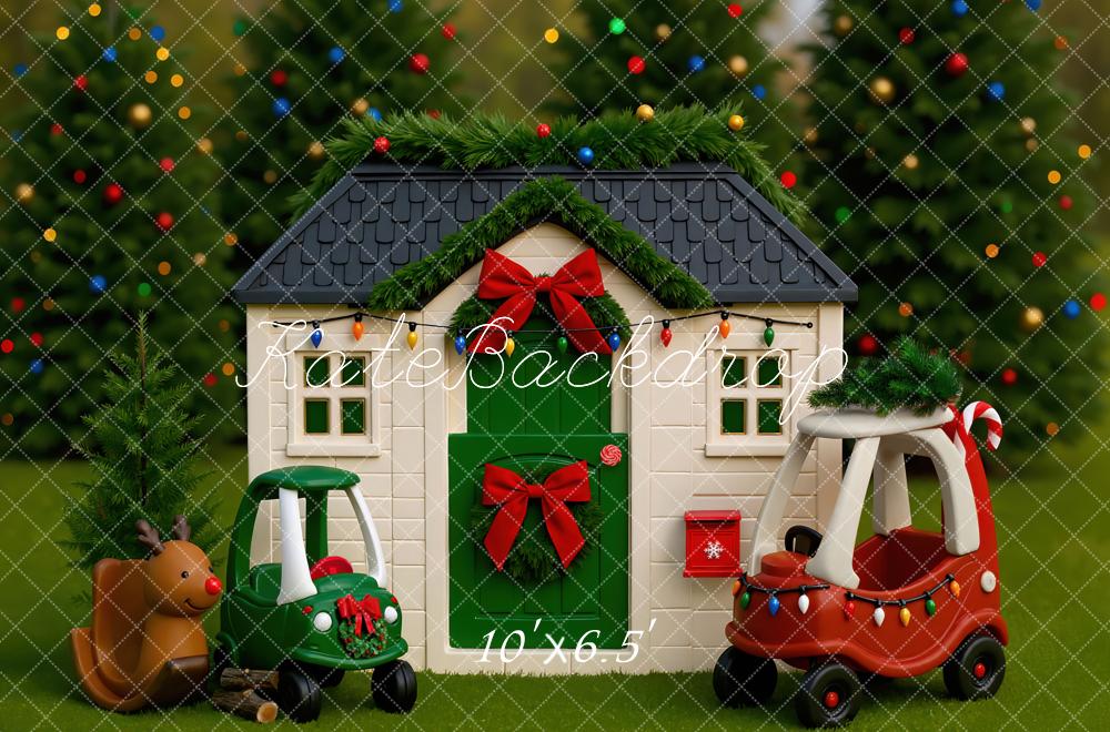 Kate Weihnachten Spielzeughaus Autos Bunt Hintergrund Entworfen von Mini MakeBelieve
