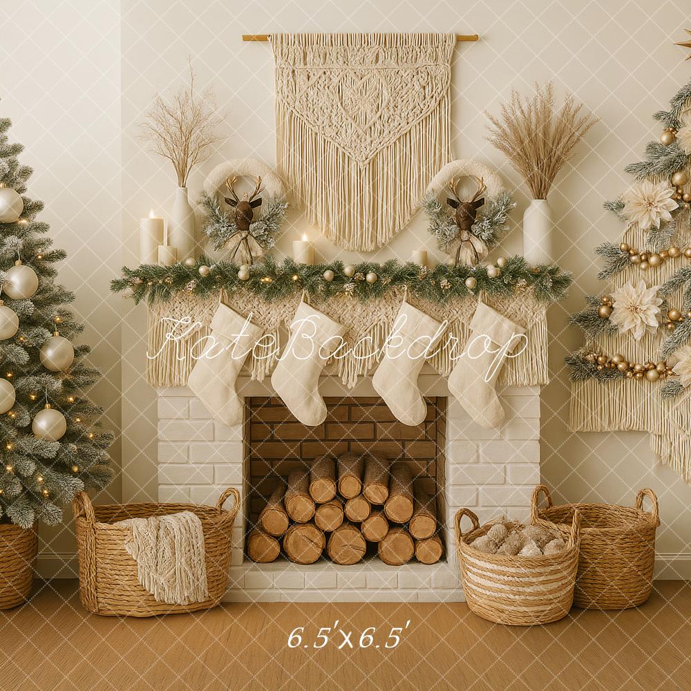 Kate Weihnachten Kamin Weihnachtsbaum Boho Hintergrund Entworfen von Ashley Paul - Kate Backdrop.de