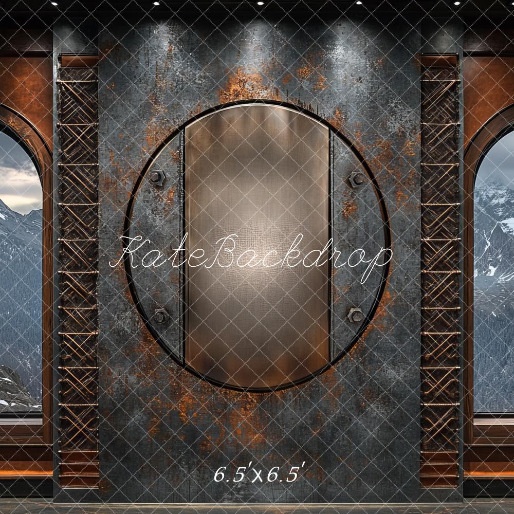 Kate Steampunk Fenster Metall Berge Hintergrund Entworfen von Mini MakeBelieve - Kate Backdrop.de