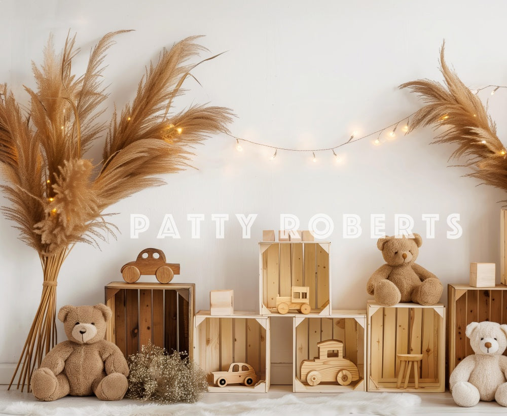 Kate Boho Teddybär Holzauto Hintergrund Entworfen von Patty Robert - Kate Backdrop.de