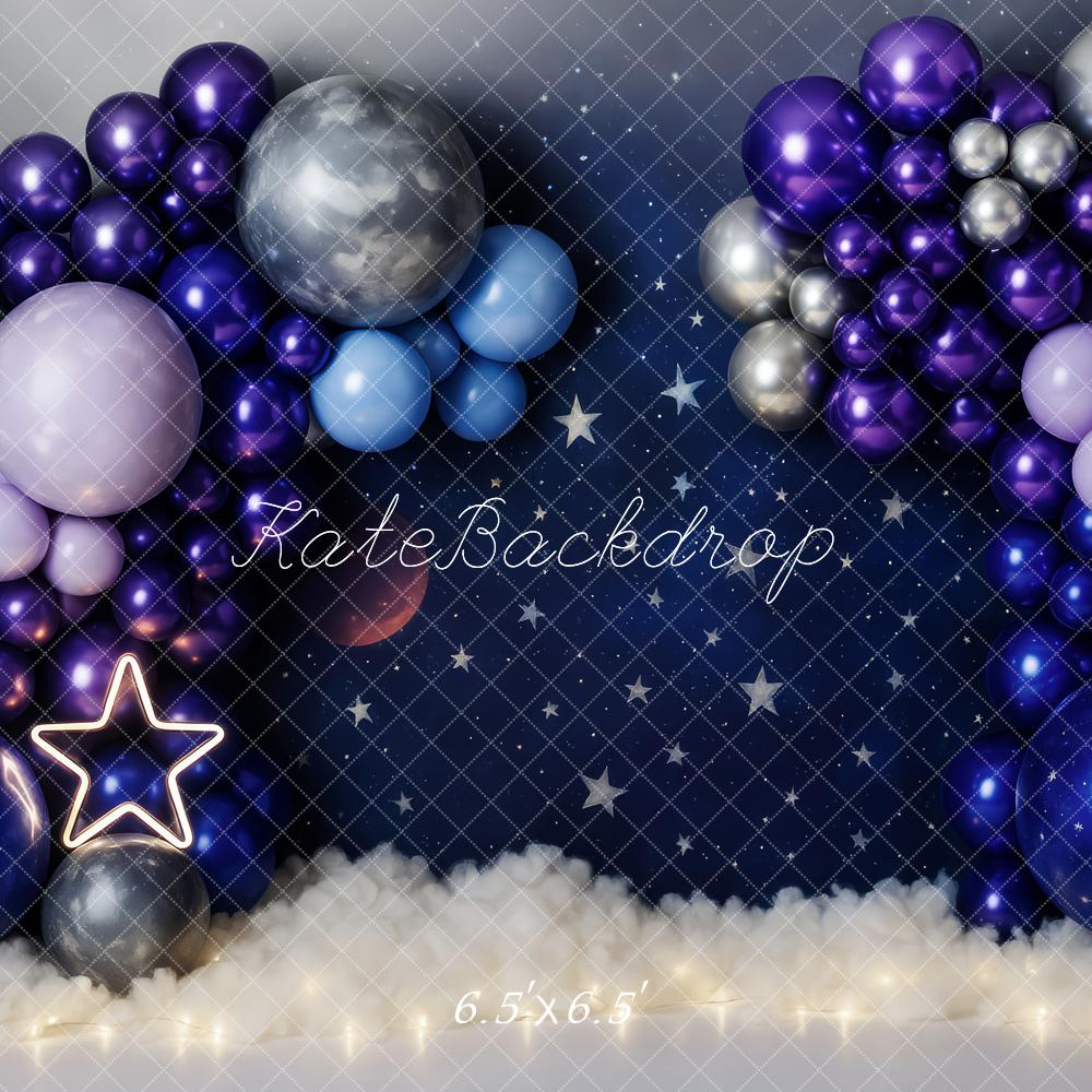 Kate Geburtstag Sternenhimmel Ballons Blau Hintergrund Entworfen von Patty Roberts - Kate Backdrop.de