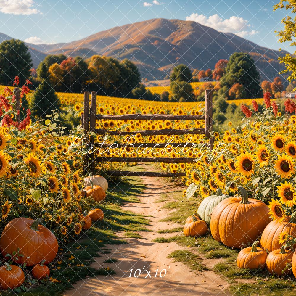 Kate Herbst Sonnenblumen Kürbisse Landschaft Hintergrund Entworfen von Emetselch - Kate Backdrop.de