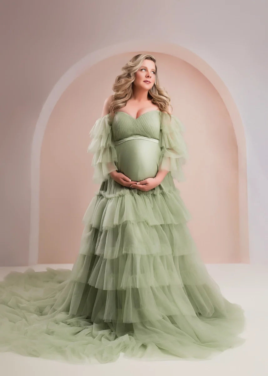 Kate One Shoulder Mesh Blue Maternity Photoshoot Dress - Kate Backdrop.de