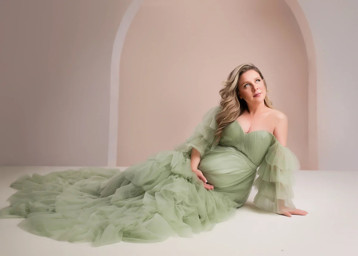 Kate One Shoulder Mesh Blue Maternity Photoshoot Dress - Kate Backdrop.de