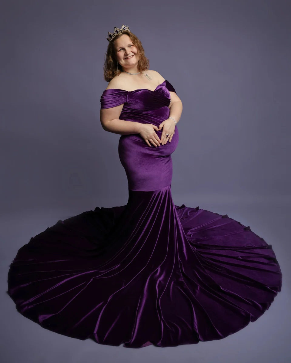 Kate Samtkleid mit V-Ausschnitt und Schwanz für Mutterschafts-Fotoshooting - Kate Backdrop.de