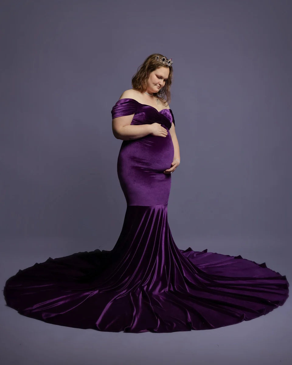 Kate Samtkleid mit V-Ausschnitt und Schwanz für Mutterschafts-Fotoshooting - Kate Backdrop.de